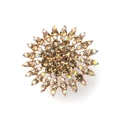Detail der Sonnenblumen-Ring mit bernsteinfarbenen und AB-Kristallen auf Goldbasis - Verstellbares Offenes Design / Champagner