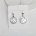 Silver vintage coin earrings in stainless steel featuring baroque queen relief pattern - Stud Earrings (1 Pair)