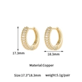 Macro detail of gold-plated hoop earrings with size dimensions and micro-pave zircons - Three-Row Zirconia Hoop Style (prh-3705e) / 14K Gold