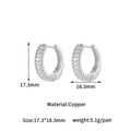 Detailed view of silver hoop earrings with double-row cubic zirconia and beaded texture - Double-Row Zirconia Hoop Style (prh-3705e) / Silver