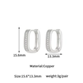 Detailed view of silver hoop earrings with full pavé crystals and 15.6mm size dimensions - Micro-Pave Square Style (p31689) / Silver