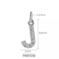 Ciondolo lettera J in zircone micro-pavé argento con misure e dettagli sul peso - Lettera J (h-10317)