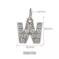 Ciondolo lettera W in finitura argento con zirconi bianchi per collane personalizzate - Lettera W (h-10330)