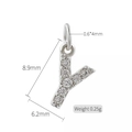 Ciondolo lettera Y in finitura argento con zirconi cubici, misura 8,9 mm x 6,2 mm - Lettera Y (h-10332)