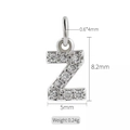 Ciondolo lettera Z in argento con micro zirconi e specifiche tecniche delle dimensioni - Lettera Z (h-10333)