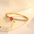 Vintage emerald-style gold bangle with a large red zircon and sparkling white stones - 18K Gold Red Rhinestone (ZX370)