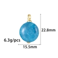 Blauer runder Natursteinanhänger mit Goldöse, 15,5 mm Größe auf weißem Grund - Runder Blauer Anhänger (ZX315) / 22.8x15.5mm / Gold