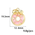 Gold-plated pink enamel bow donut pendant with size specs and weight details - Donut Shape (ZX267)