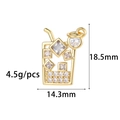 Detailed view of 14K gold-plated bubble tea pendant with zircons showing dimensions - Rhinestone Drink Shape (ZX334)