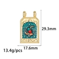 Gedetailleerd beeld van de kolibrie-tarot hanger met 29,3mm hoogte en 17,6mm breedte - Blauwgroen geschilderde vliegende vogel (14K Goud ZX287)