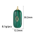 Pendentif malachite rectangulaire avec bélière dorée et zircon vert, 30,2mm x 12,3mm - Style Rectangle Malachite Verte (ZX321) / Or 14 carats