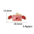 Pink glitter winged envelope charm with red heart for DIY jewelry making 20mm x 12mm - Winged Envelope Style (ZX170)