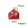 Detail view of red and gold envelope heart pendant with size dimensions 18.2mm x 14mm - Envelope Heart Pendant (ZX172 Dark Red)