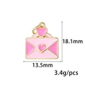 Detail view of pink enamel heart envelope pendant with 18.1mm by 13.5mm size dimensions - Heart Envelope Pendant (ZX171)