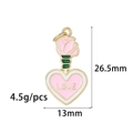 Pink heart rose pendant with LOVE engraving for DIY jewelry necklaces and bracelets - Pink White Rose Heart (ZX173-1)
