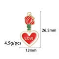 Romantic heart and rose charm pendant with gold LOVE text for DIY jewelry making - Red Green Rose Heart (ZX173-2)