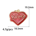 Red glitter heart pendant with gold Love engraving for DIY jewelry making and necklaces - Red Glitter Heart LOVE (ZX180)