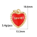 Detail showing a red heart pendant with gold Love text and beaded edges, 18.6mm size - Red Enamel Gold Love Letter (ZX182)
