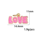 Pendentif LOVE en émail rose avec cadre doré montrant les dimensions de 14,4 mm - Lettre LOVE Pailletée Rose (ZX260 Rose)