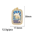 Rectangular golden dolphin tarot charm necklace with blue drip oil enamel and zircon - Dolphin Style (ZX279)