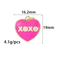 Magenta enamel heart XOXO pendant with gold trim, size 16.2mm x 19mm for DIY jewelry - XOXO Hollow Heart Pendant / Pink (ZX186)