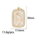 Detail view of a gold tarot pendant with white enamel crane and shimmering rhinestones - Crane Style (ZX282)