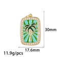 Detail view of a square gold pendant with palm tree enamel and zircon border - Coconut Tree Style (ZX283)