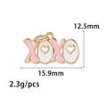 Detail of pink and white XOXO heart pendant with dimensions 12.5mm by 15.9mm - Pink and White (ZX254-1)