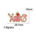 Detailed view of XOXO heart charm with red pink glitter oil drip for DIY jewelry making - Heart Patchwork (ZX256)