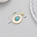 Detail of 25.1mm gold-plated turquoise and zircon oval pendant with white shell inlay - Oval Turquoise Pendant Only (Without Chain) (H-11779) / Gold