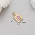 Detail of pink zircon and white shell pendant with gold plating, 19.83mm x 11.36mm size - Rectangle Pink Zirconia Pendant Only (Without Chain) (H-11784) / Gold