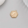 Detailed macro view of 14K gold plated hexagonal pendant with letter E and beaded edge - Letter E (P24279-E)