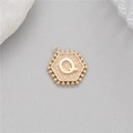 14K gold plated hexagonal letter Q pendant charm with beaded edge for DIY jewelry making - Letter Q (P24279-Q)