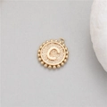 Detailed close-up of a 14K gold-plated circular pendant with a raised letter C and bead trim - Letter C (P24278-C)