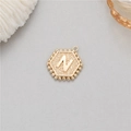 Hexagon pendant with letter N in 14K gold plating and shimmering glitter background - Letter N (P24279-N)