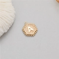 Hexagonal 14K gold-plated pendant featuring letter A with micro-bead trim detail - Letter A (P24279-A)