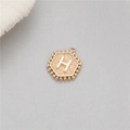 14K gold plated hexagonal charm with letter H and beaded edge for DIY jewelry - Letter H (P24279-H)