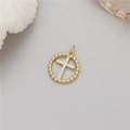 Colgante de cruz con cristales y marco dorado para creación de joyería artesanal - Cruz de Anillo con Cuentas de Circonia Blanca (H-11710 Blanco)