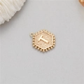 14K gold plated hexagonal pendant with letter T featuring beaded edges and matte finish - Letter T (P24279-T)