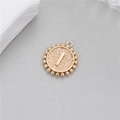 14K gold plated letter I coin pendant with beaded edge for DIY jewelry making - Letter I (P24278-I)