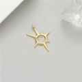Minimalist 14K gold plated sunburst pendant charm with cutout center and top loop - Radial Sunburst Star Shape (H-11814)