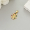 Ciondolo Vergine Maria placcato oro 14K con zirconi colorati per creazione di gioielli - Ciondolo Rilievo Vergine Maria Zirconia Colorata Ovale (H-11733)