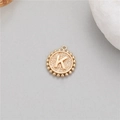 14K gold circular pendant with embossed letter K and decorative beaded edge for DIY jewelry - Letter K (P24278-K)