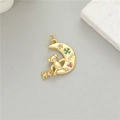 14K gold plated crescent moon pendant with love carving and crystal bear charms - Moon Bear LOVE Colorful Zirconia Pendant (H-11656)