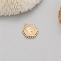 14K gold plated hexagonal pendant with letter F and textured center detail - Letter F (P24279-F)