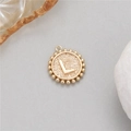 14K gold circular coin pendant with letter L, beaded edge and matte finish texture - Letter L (P24278-L)