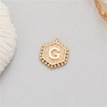 14K gold plated hexagonal initial pendant with embossed letter G and beaded edge - Letter G (P24279-G)
