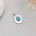Oval silver turquoise pendant with white mother of pearl and sparkling crystals - Oval Turquoise Pendant Only (Without Chain) (H-11779) / Palladium Color