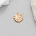 14K gold round coin pendant with embossed letter M and beaded edge for jewelry diy - Letter M (P24278-M)
