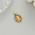 Pendente ovale Vergine Maria placcato oro 14K con incastonatura di zirconi colorati - Ciondolo Vergine Maria Bordo a Corda Zirconia Colorata (H-11730)
